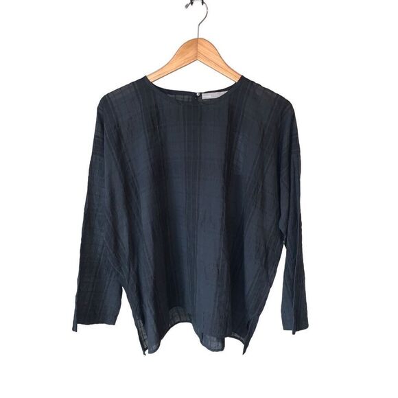 VINCE Black Shadow Plaid Drapey Easy Top - Picture 4 of 10